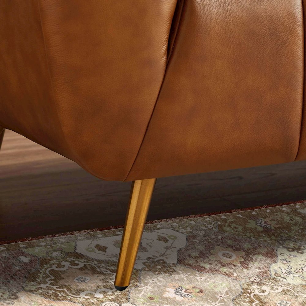 Ava Genuine Italian Cognac Leather Channel Tufted Sofa. Picture 4
