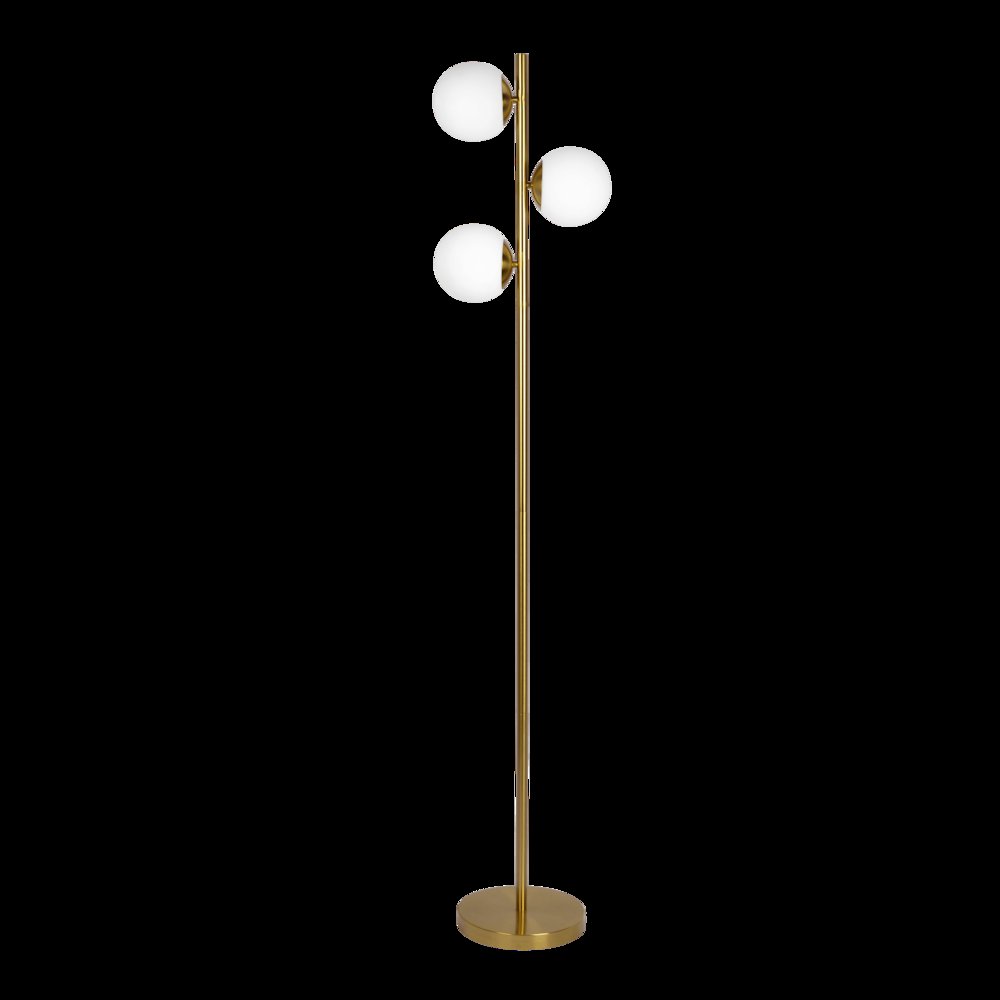 Brilliance Modern Gold Brush Floor Lamp, Opal Glass Shades and Round Metal Base. Picture 2