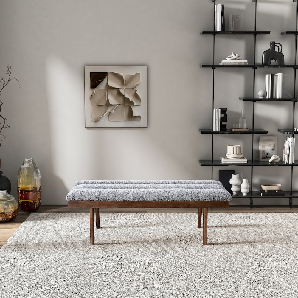 Troni Light Grey Boucle Bench. Picture 2