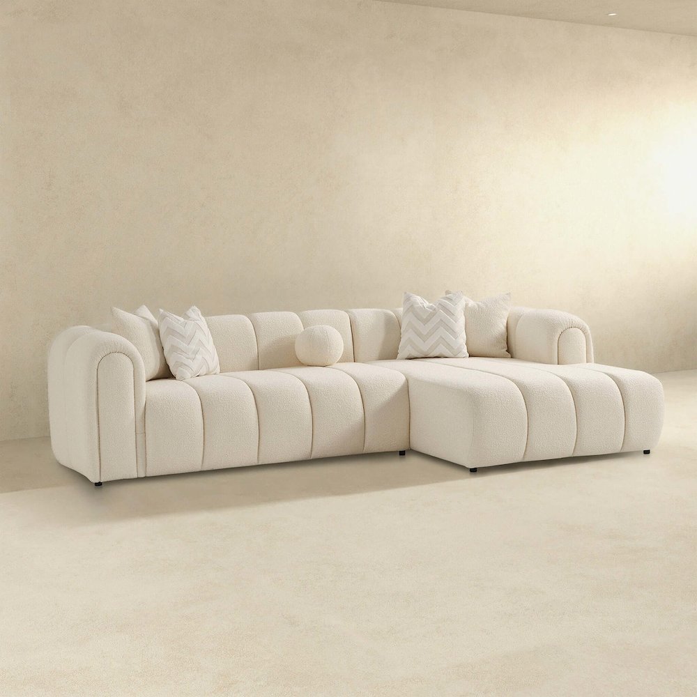 Beatrice Modern Tufted Ivory Boucle Right-Facing Sectional Sofa. Picture 5