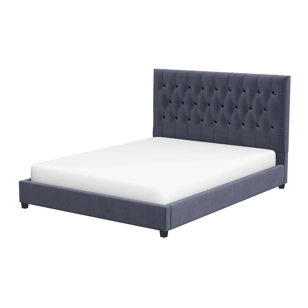 Donald Mid Century Modern Grey Velvet Platform Bed King. Picture 1