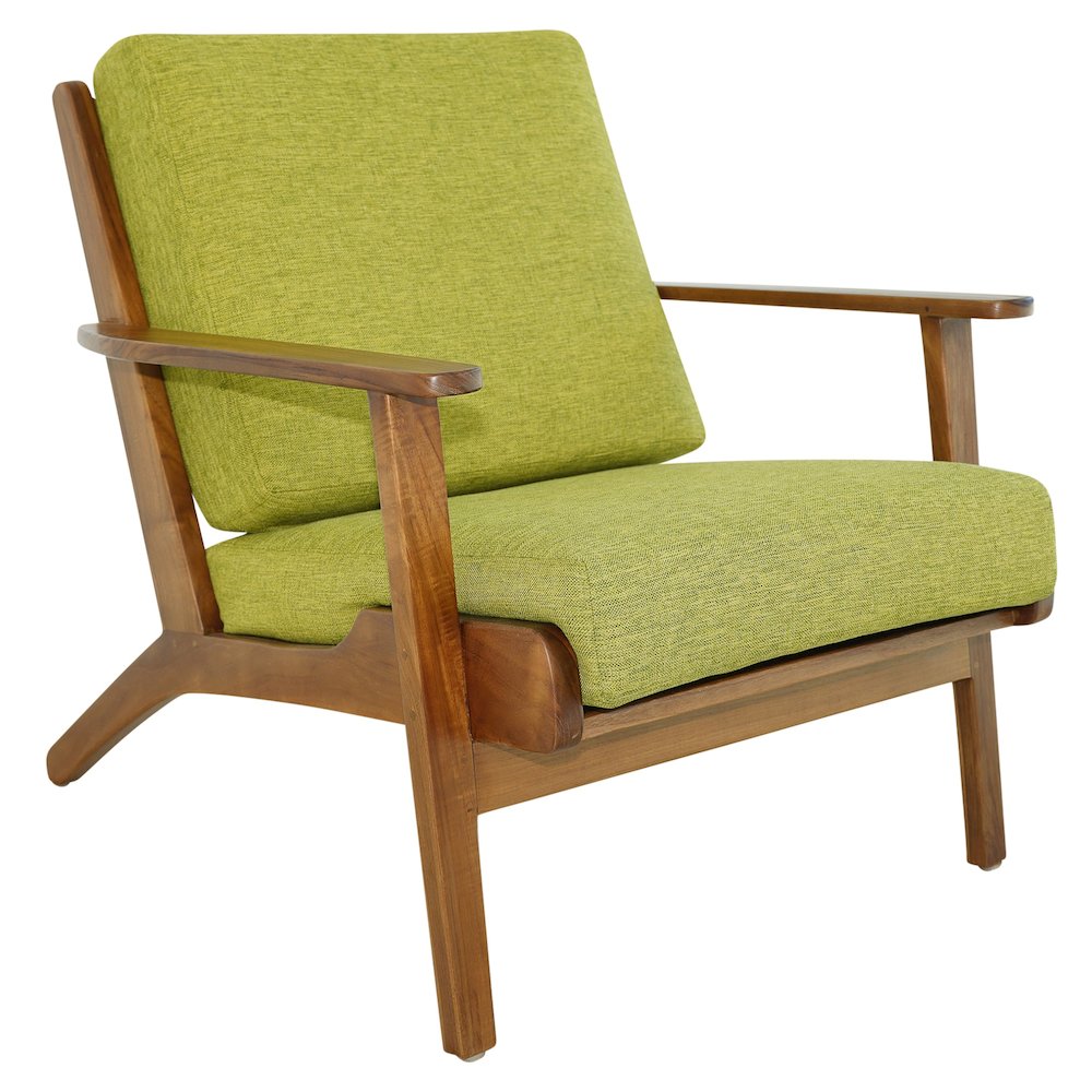 Connor Solid Wood Linen Lounge Chair - Pistachio Green. Picture 2
