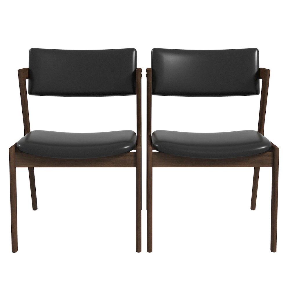 Edwin Mid Century Modern Black Vegan Leather Dining Chair (Set Of 2). Picture 1