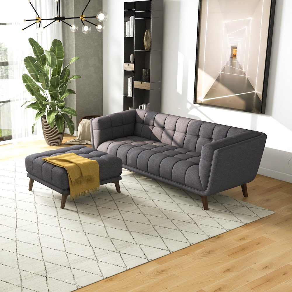 Addison Square Dark Grey Upholstered Ottoman. Picture 2