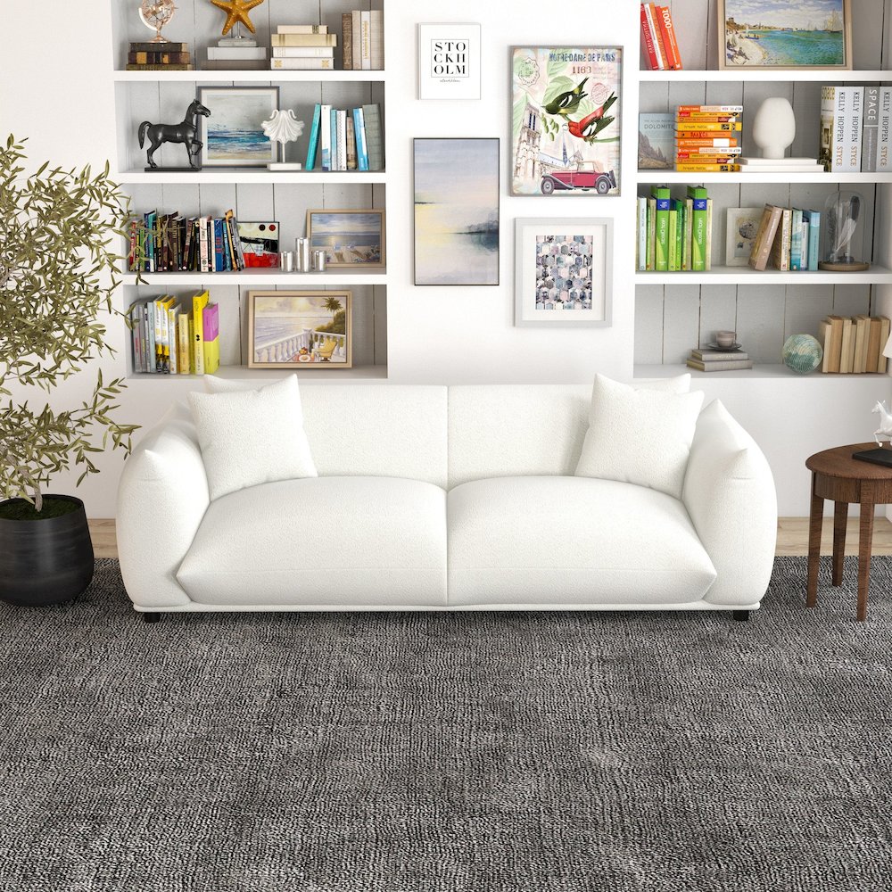 Emma Mid Century Modern Luxury Cream Boucle Sofa. Picture 6