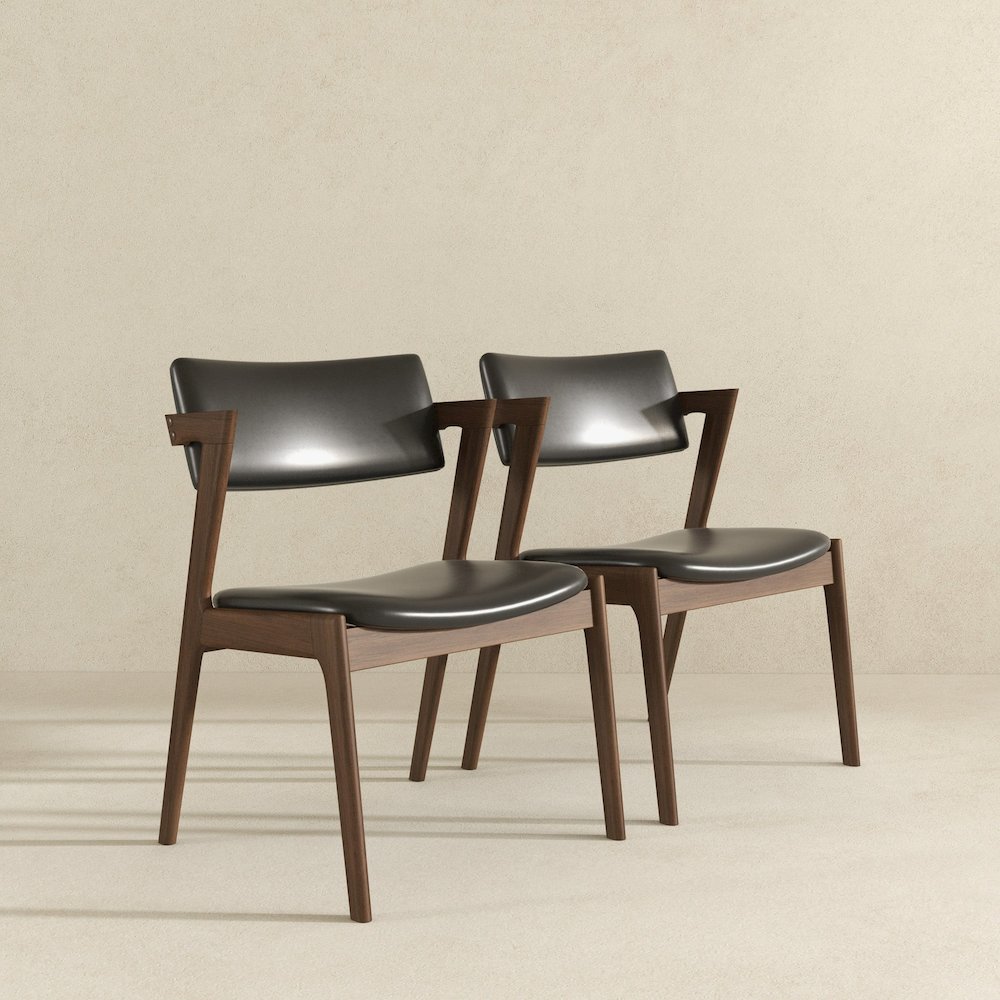 Edwin Mid Century Modern Black Vegan Leather Dining Chair (Set Of 2). Picture 4