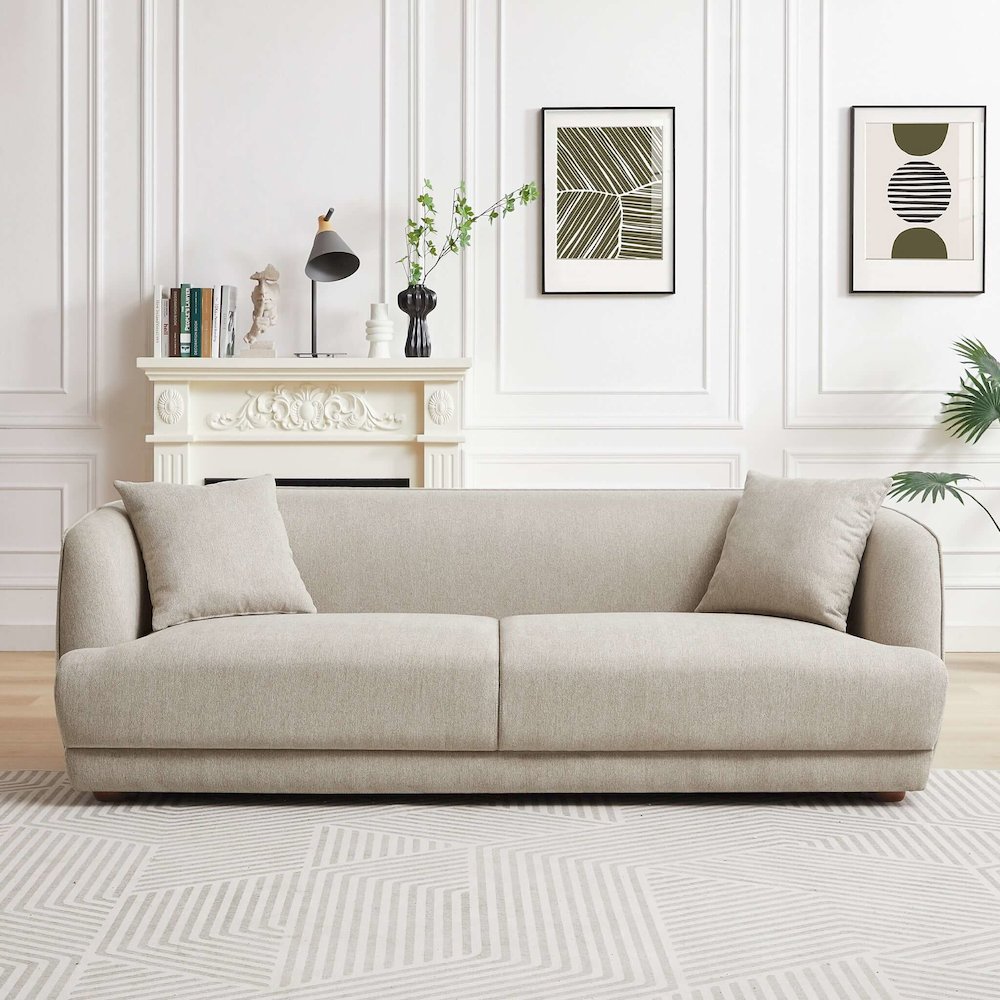 Larisa Mid Century Modern Linen Sofa. Picture 4