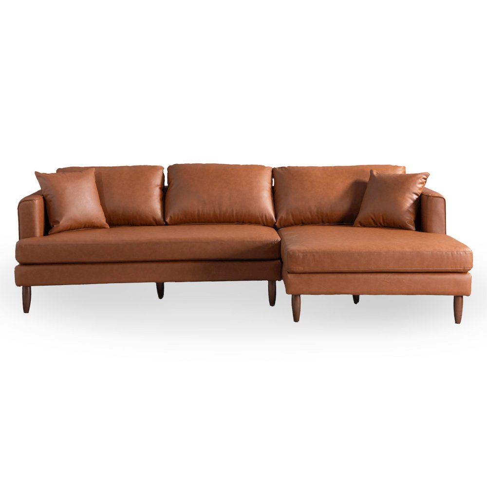 Blake L-Shaped Cognac Vegan Leather Sectional Sofa Right Facing. Picture 2