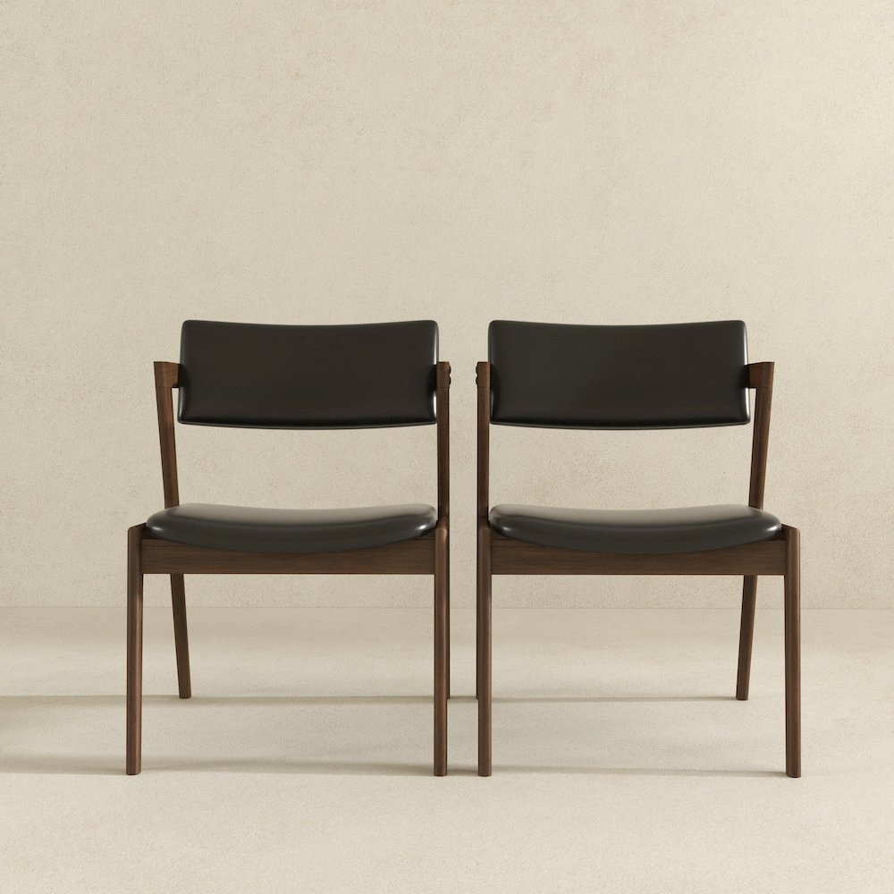 Edwin Mid Century Modern Black Vegan Leather Dining Chair (Set Of 2). Picture 7