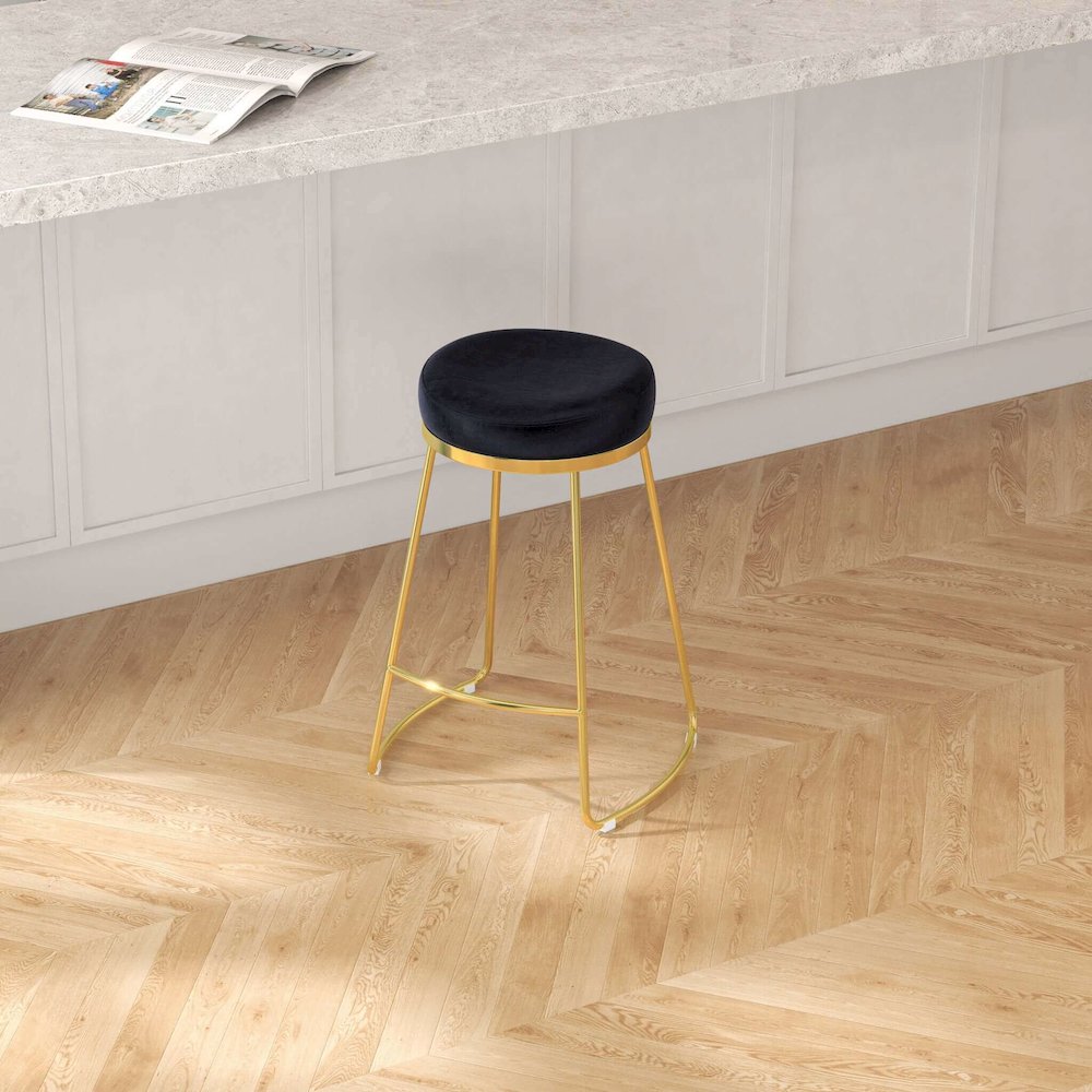 Jane 26" Luxury Black Upholstered Stool. Picture 5