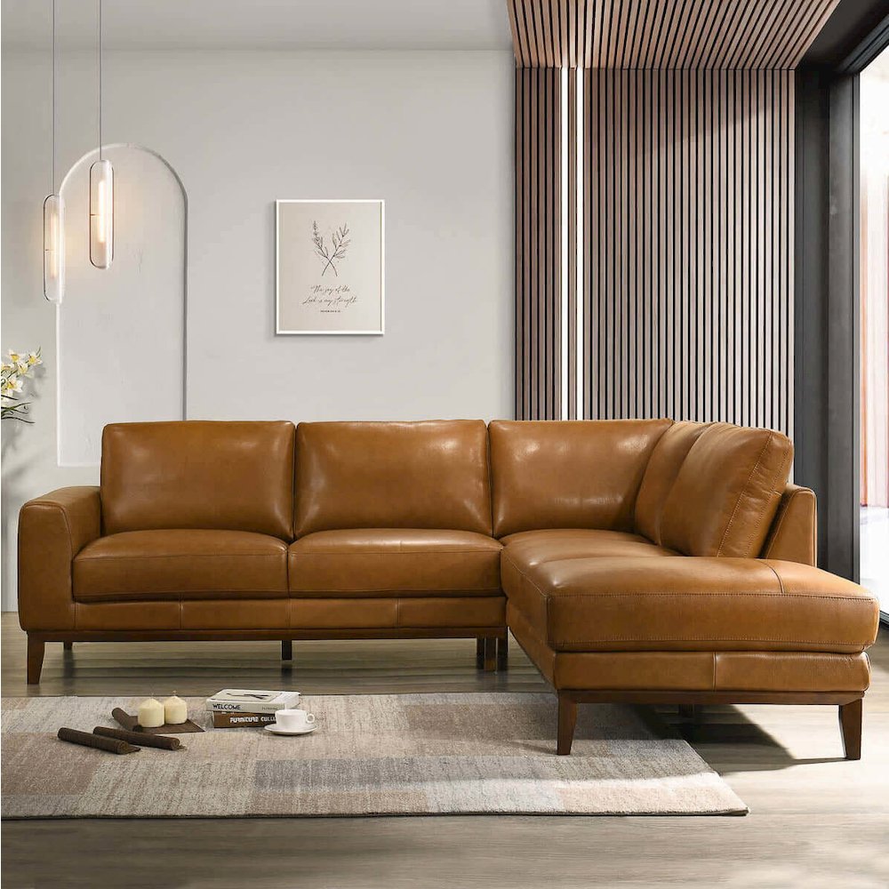 London Leather Sectional (Tan - Right Facing Chaise). Picture 2