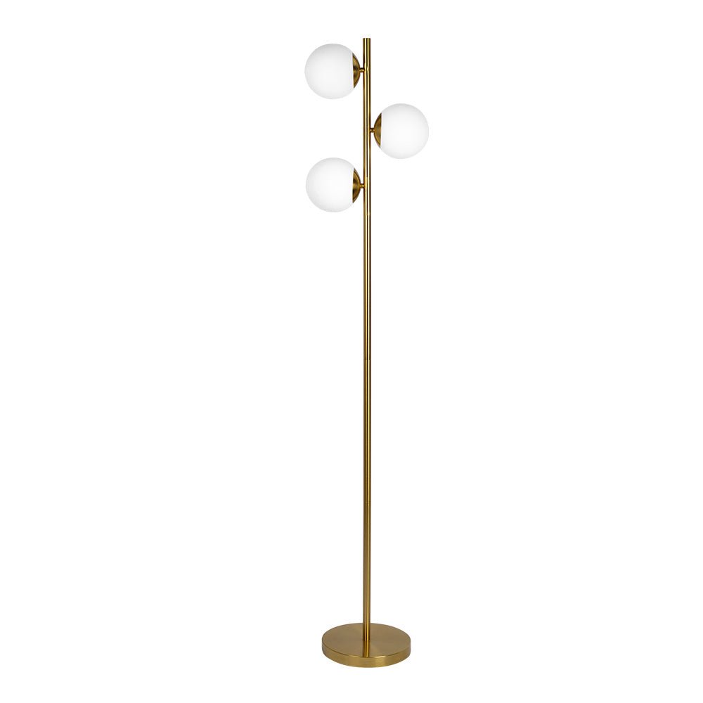 Brilliance Modern Gold Brush Floor Lamp, Opal Glass Shades and Round Metal Base. Picture 1
