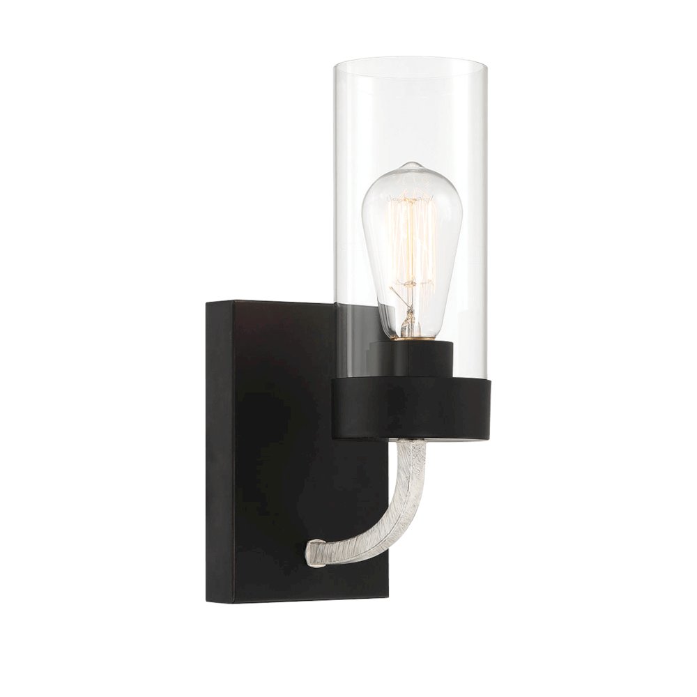 Zephyr Single Light Sconce With Clear Glass Metal Black Finish. Picture 2