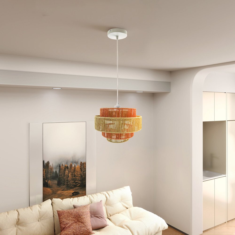 Dorset Pendant Lamp - White and Natural/Terracotta. Picture 8