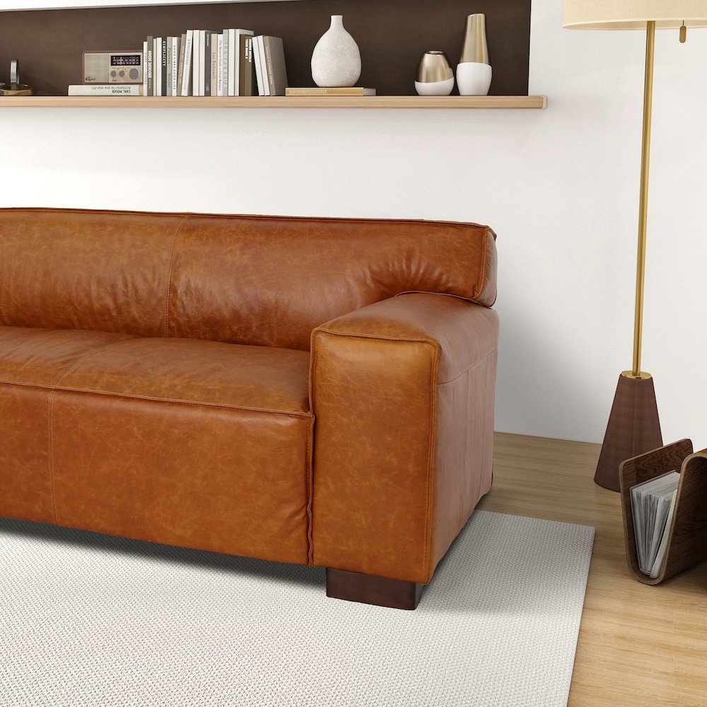 Morgan Waxy Cognac Leather Sofa. Picture 4