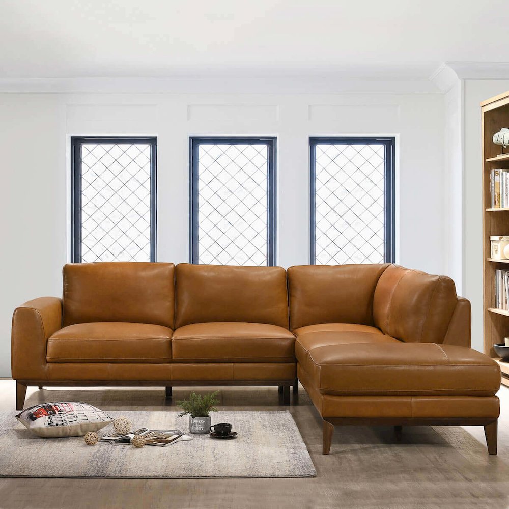 London Leather Sectional (Tan - Right Facing Chaise). Picture 3