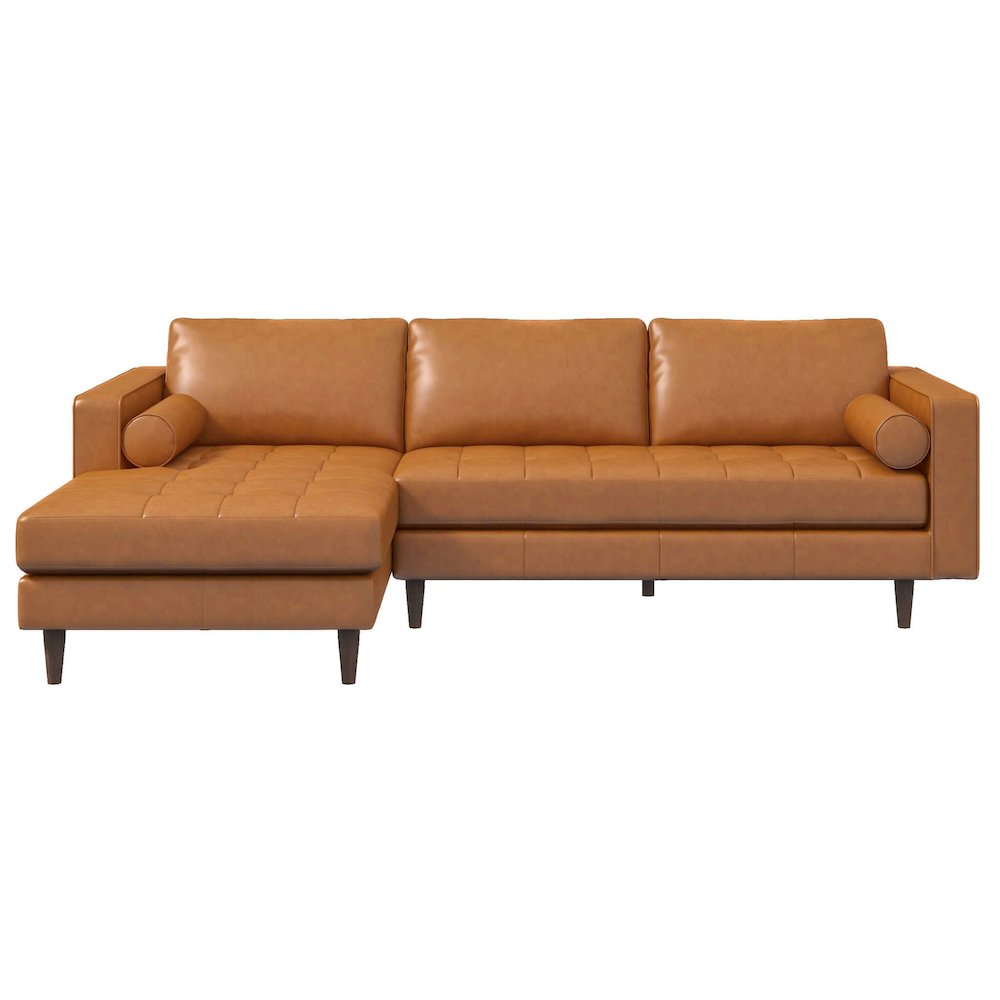 Anthony Genuine Tan Leather Left-Facing Sectional Sofa. Picture 1