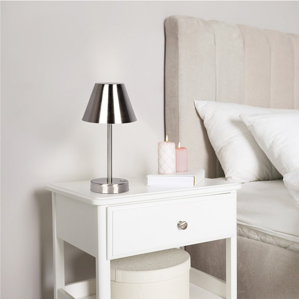 Elegance Rechargeable LED Table Lamp Brushed Nickel LED Touch Switch. Picture 4