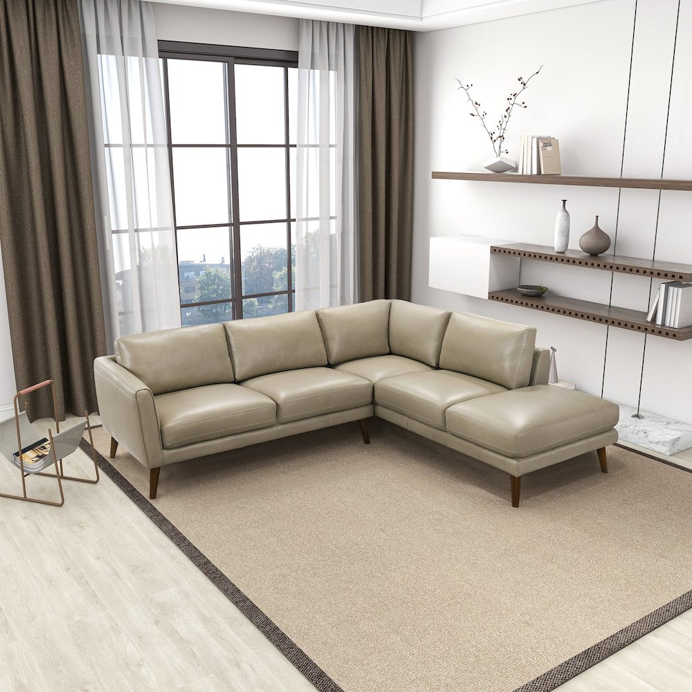Benson Beige Leather Sectional Sofa Right Facing Chaise. Picture 2