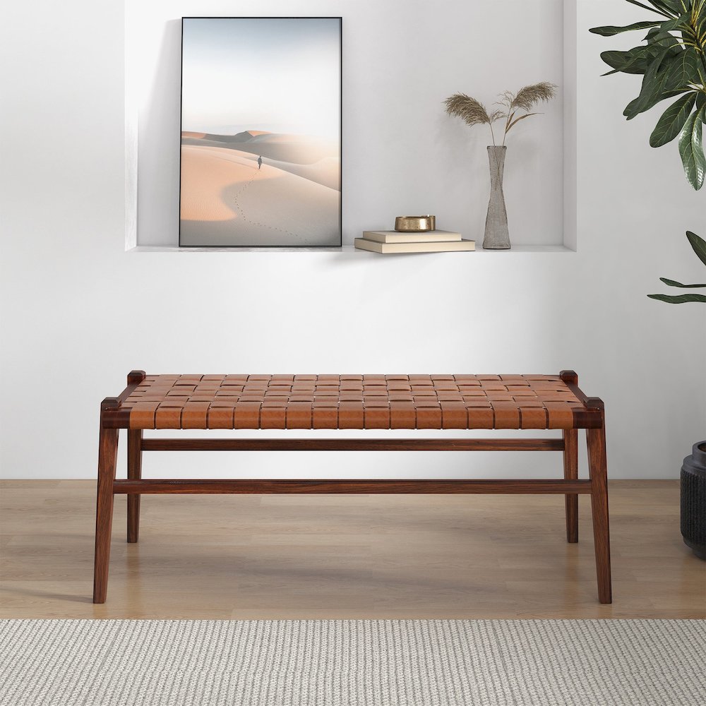 Cody Tan Leather Bench. Picture 3