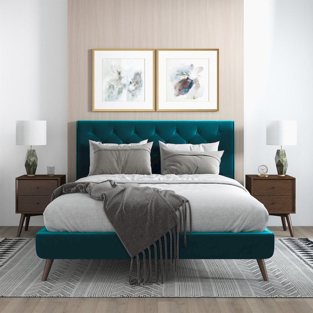 Dillon Teal Velvet Platform Bed(Queen Size). Picture 6