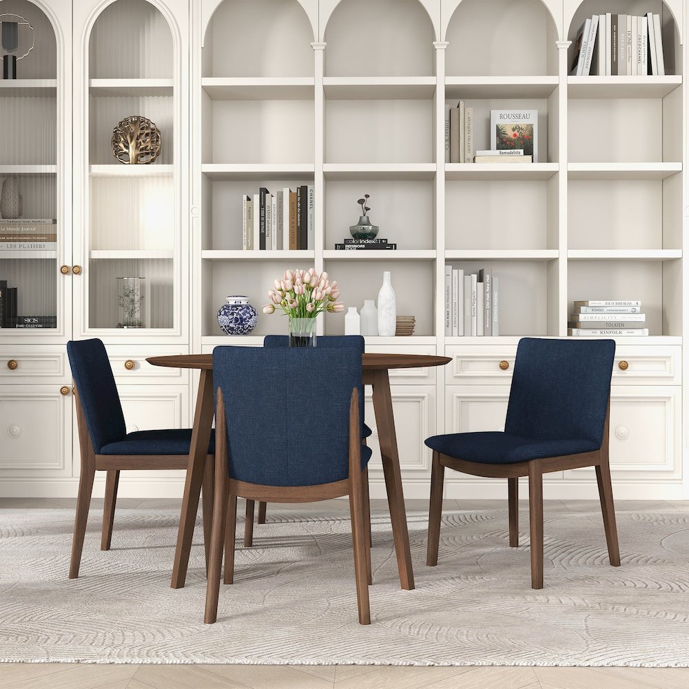 Laura  Blue Linen Solid Wood Dining Chair (Set Of 2). Picture 2