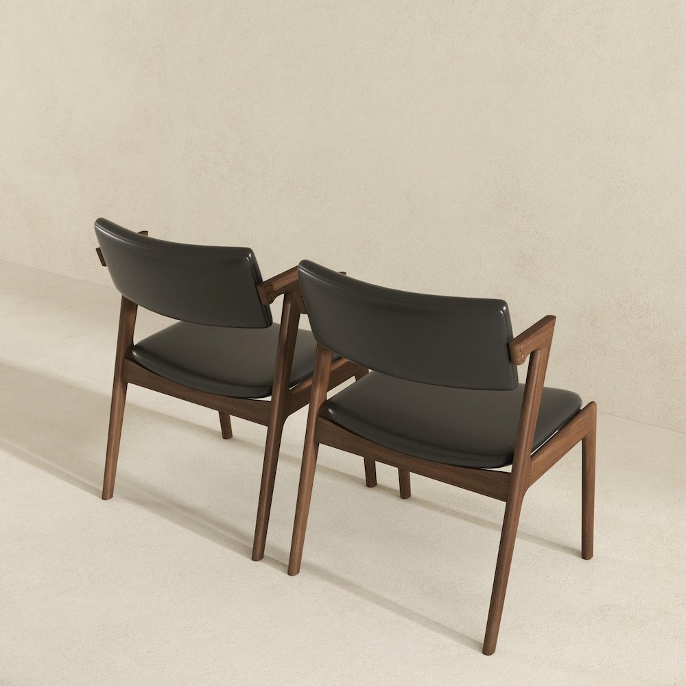 Edwin Mid Century Modern Black Vegan Leather Dining Chair (Set Of 2). Picture 5
