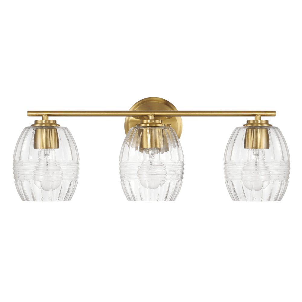 Luster Three Lights Vanity With Clear Glass Mirror Wall Lamp - Satin Brass. Picture 1