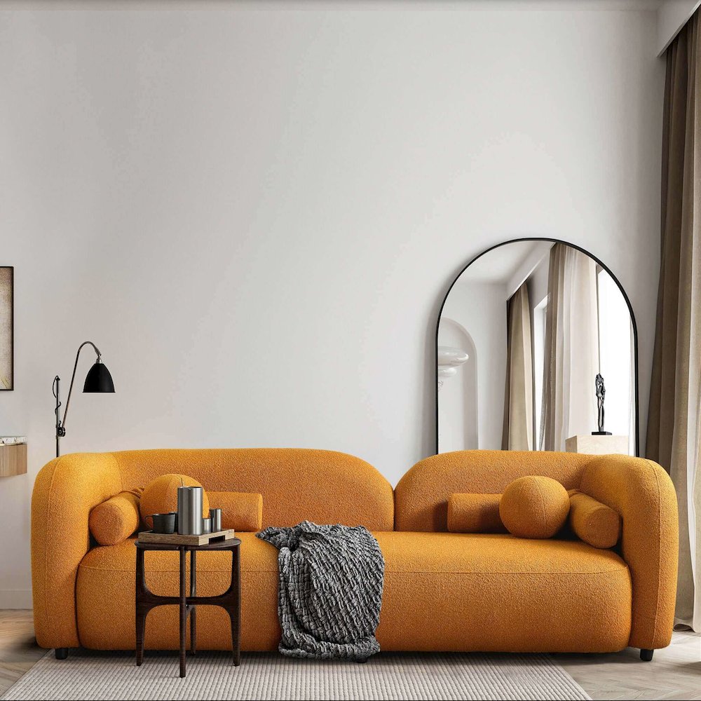 Donna Japandi Style Yellow Boucle Sofa. Picture 1