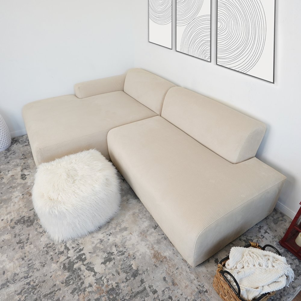 Mar Sectional Cream Corduroy Sofa(Left Facing). Picture 6