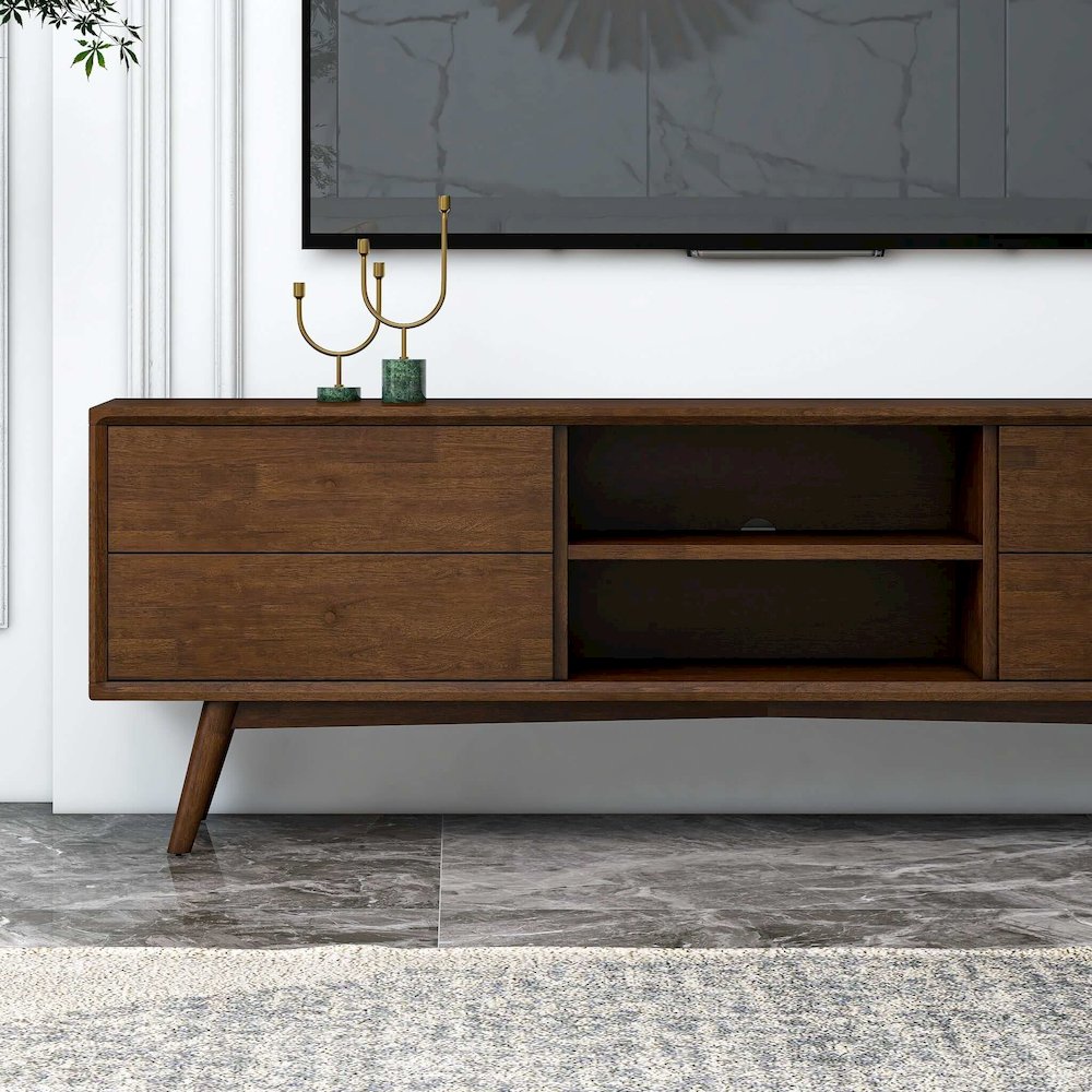 Caroline Mid-Century Modern Style Walnut TV Stand Up To 72". Picture 3