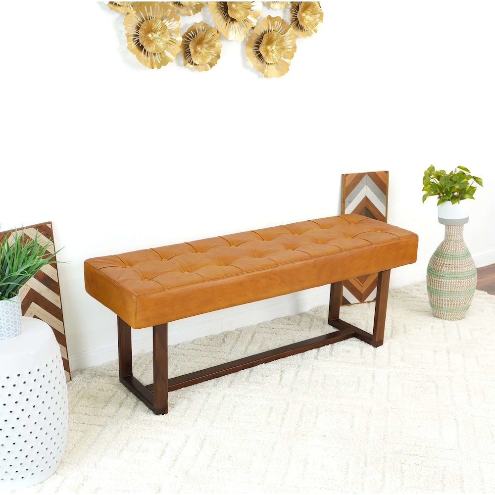 Cameron Tan Leather Bench. Picture 5