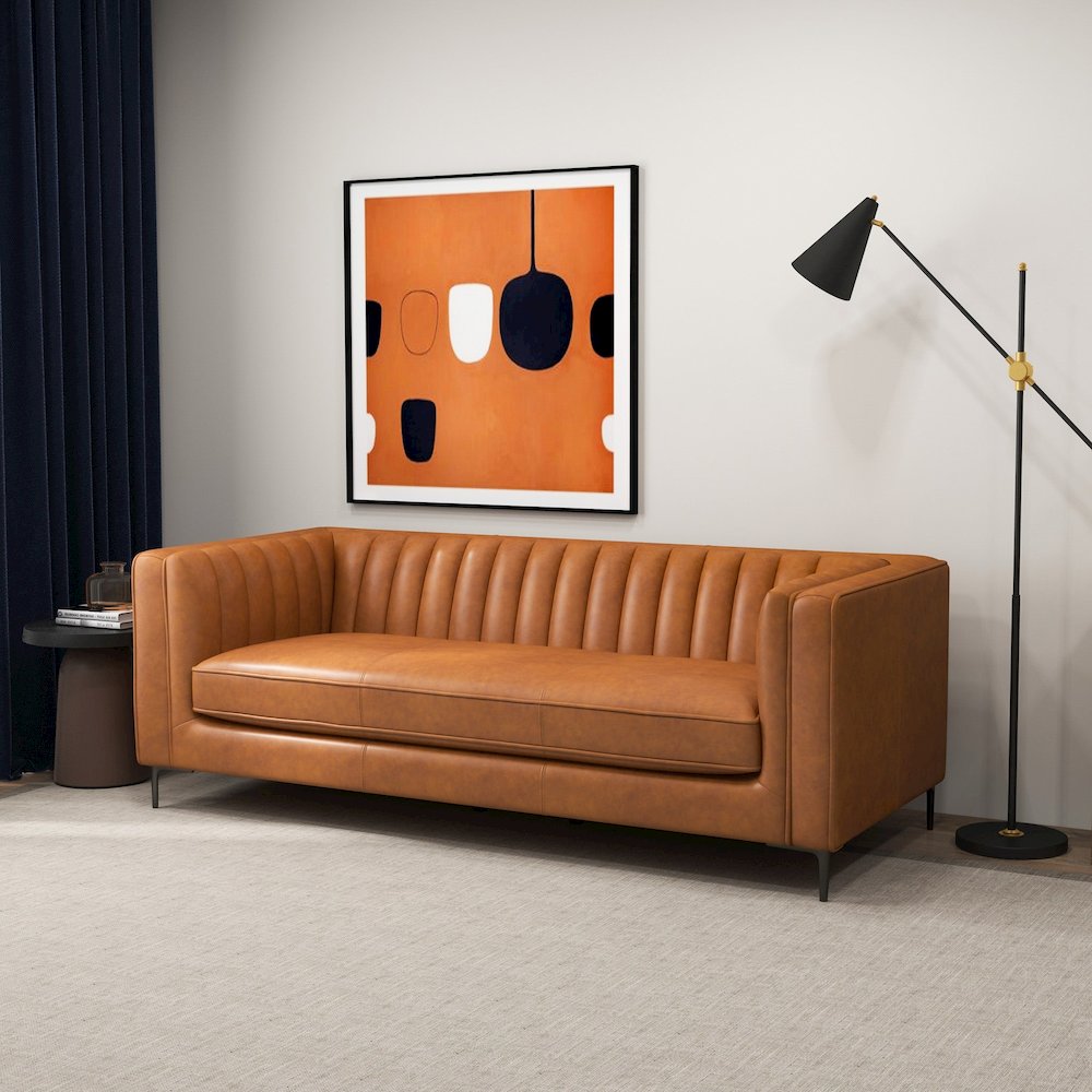 Angelina Cognac PU Leather Sofa 84". Picture 2