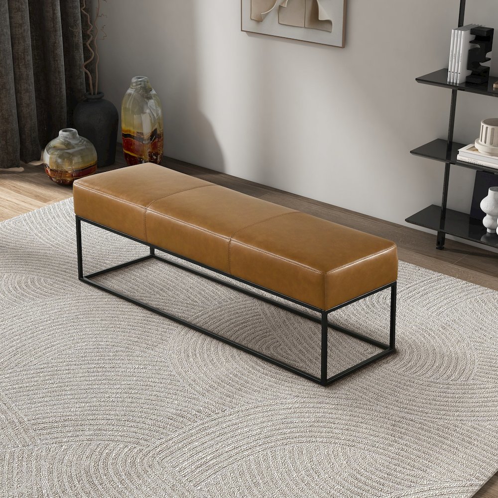Odessa Tan Leather Bench. Picture 4