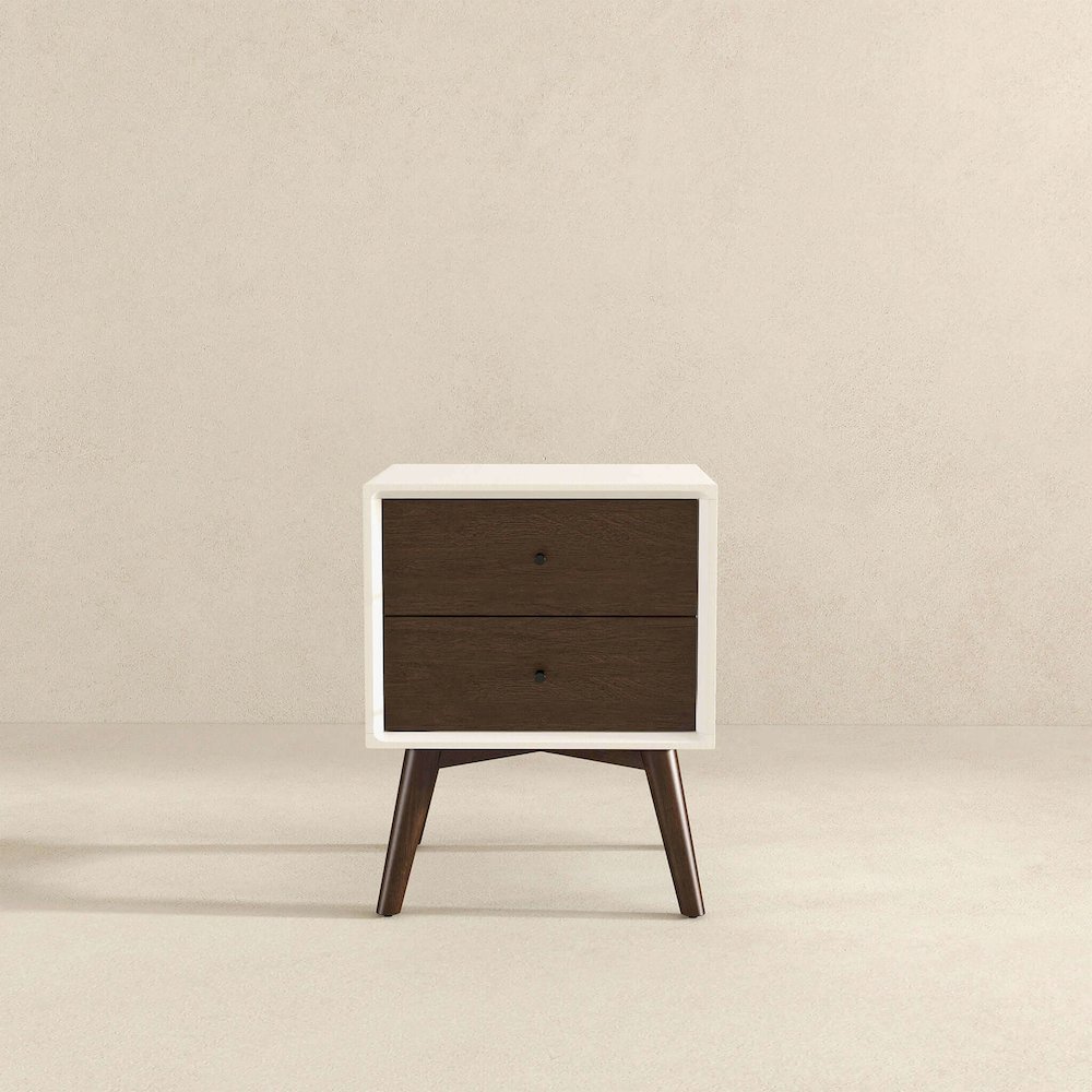 Caroline Mid Century Modern Style White Night Stand 2-Drawer. Picture 6