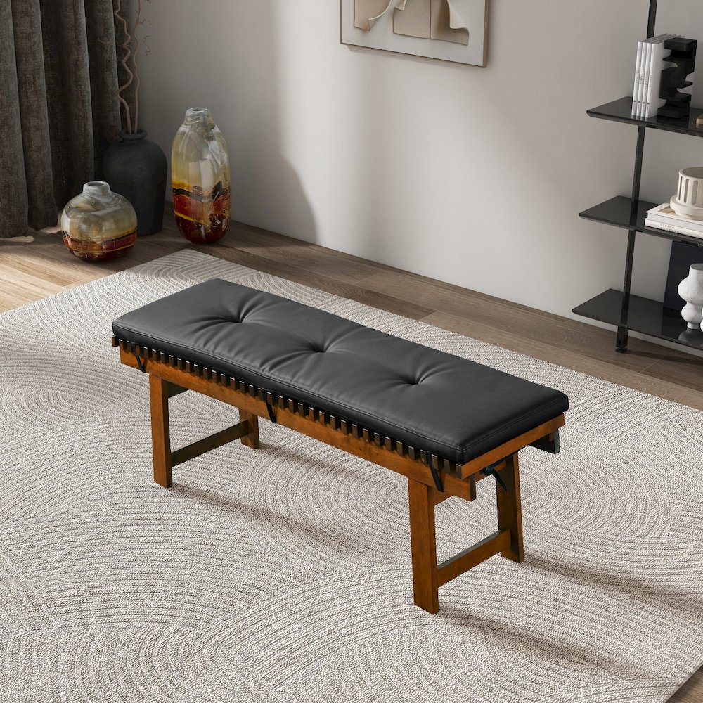 Lucia Bench in Black PU Leather. Picture 4