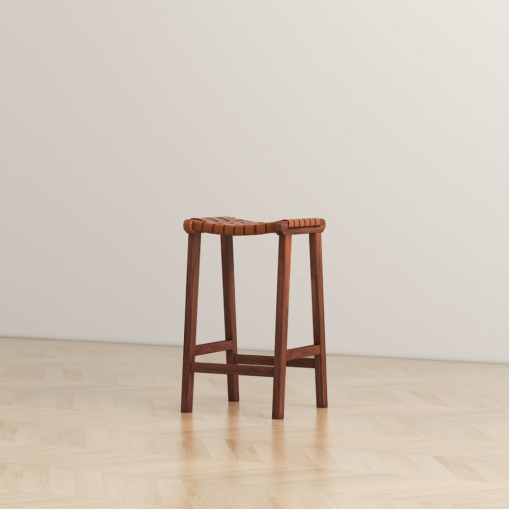 James Mid-Century Modern Genuine Tan Leather 24.5" Counter Stool. Picture 4