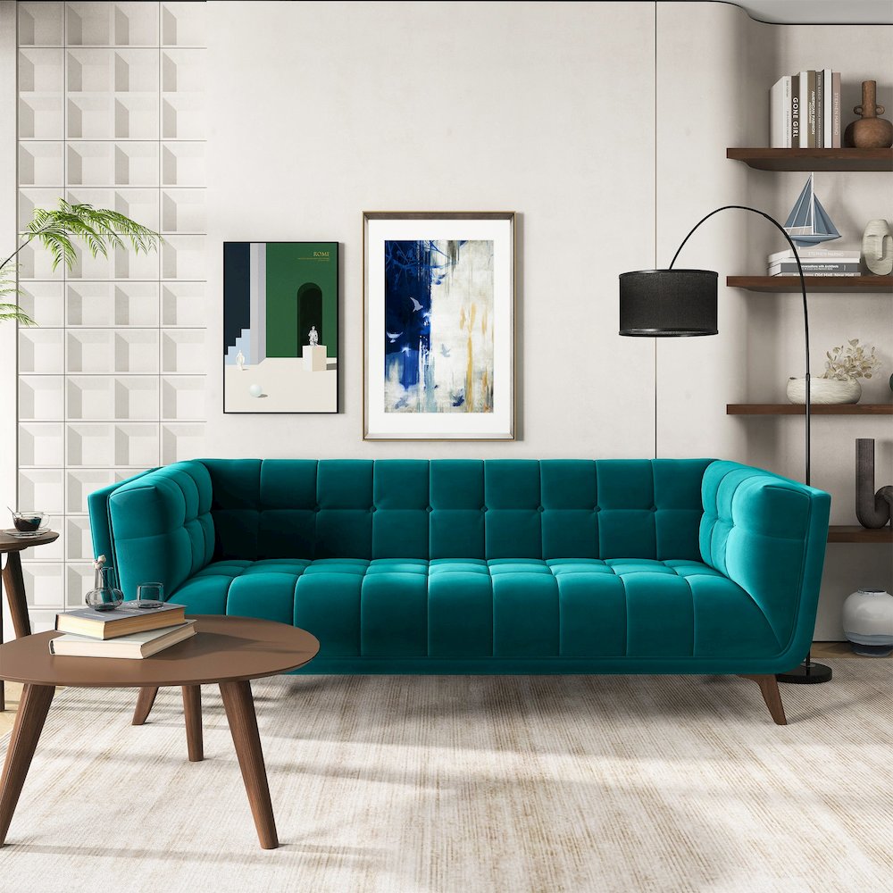 Addison Large Teal Velvet Sofa. Picture 2
