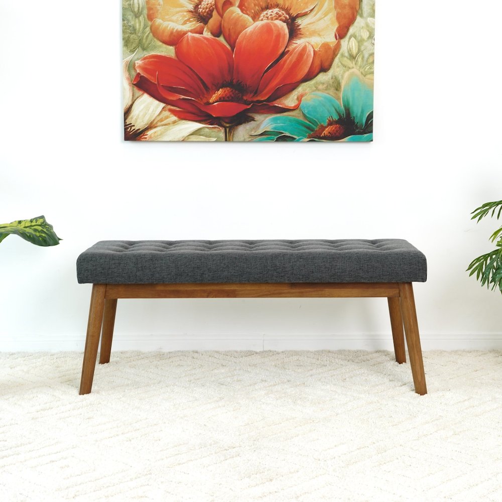 Delilah Modern Dark Gray Fabric Bench. Picture 4
