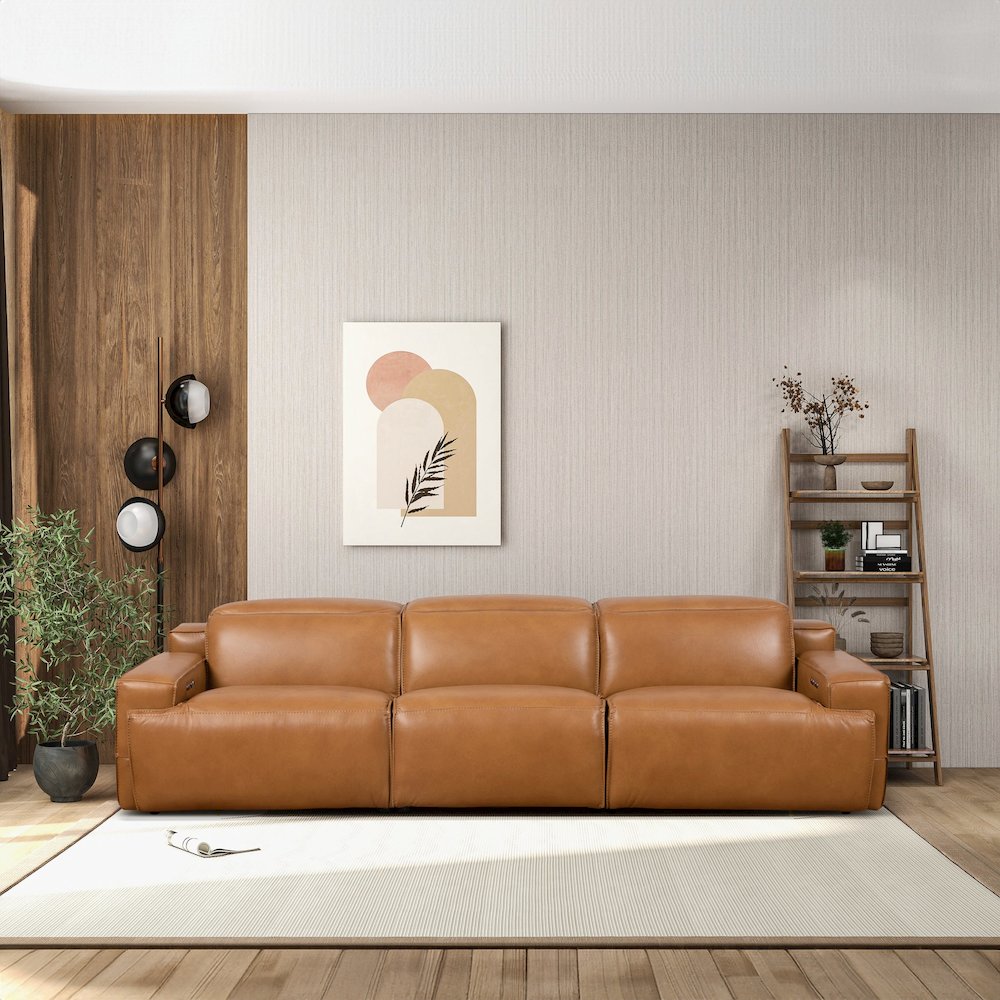 Urbana Triple PWR Tan Leather Recliner Sofa. Picture 7