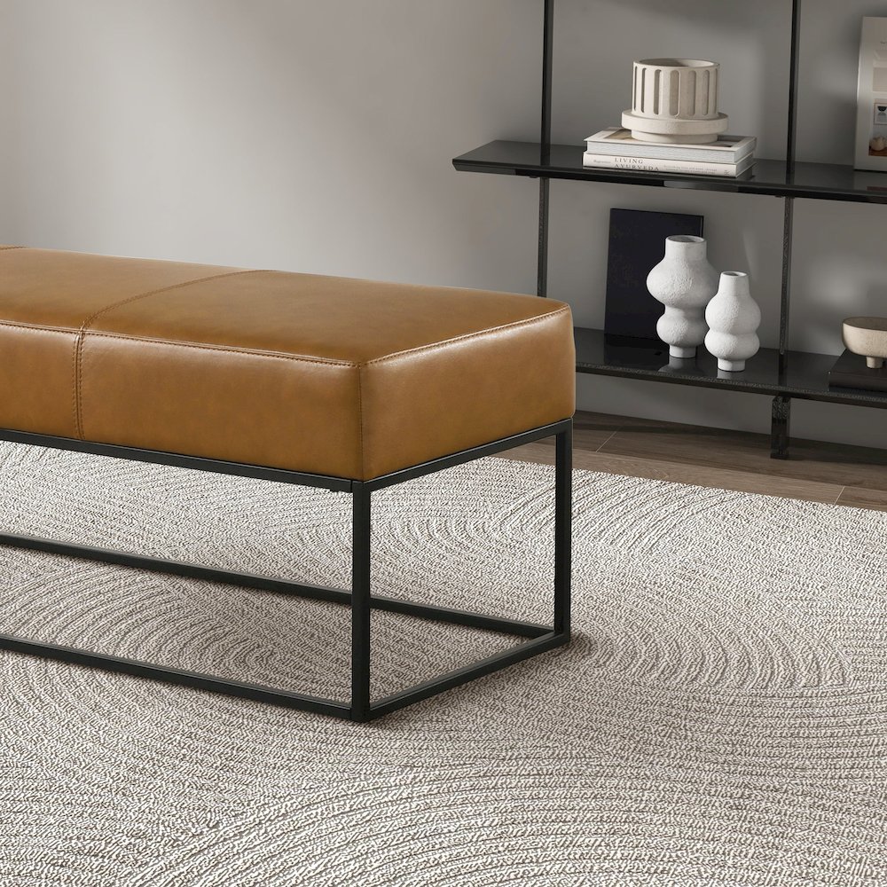 Odessa Tan Leather Bench. Picture 5