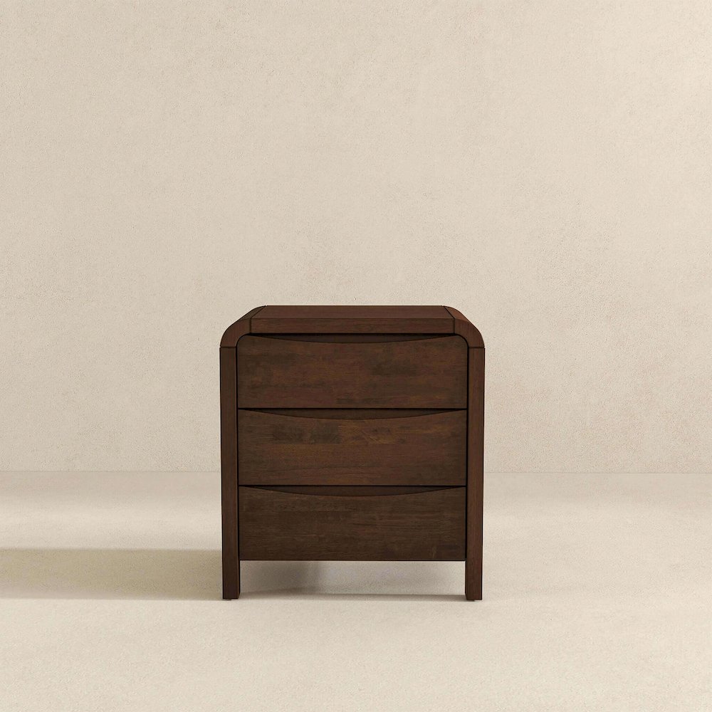 Lionel Mid Century Modern Solid Wood Nightstand 3-Drawer Bed Side Table. Picture 6