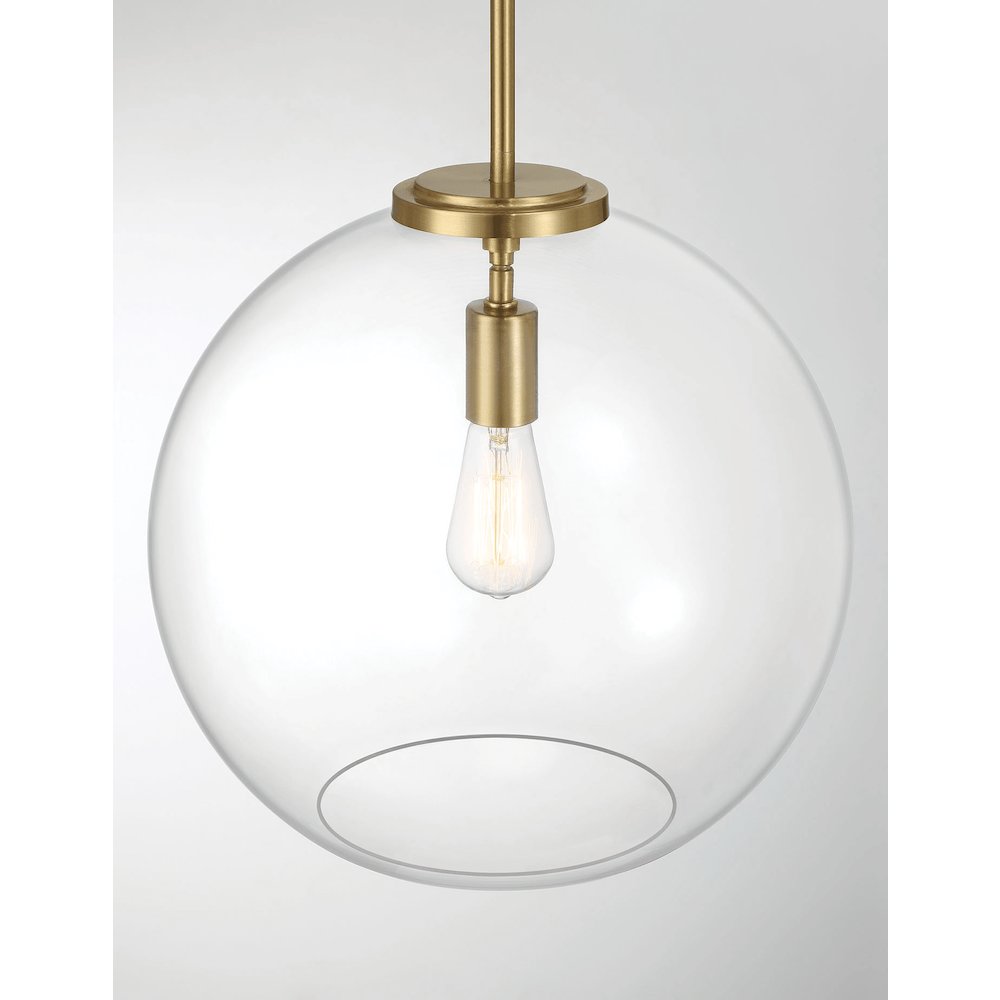 Gleam Single Light Pendant Lamp With Clear Globe Glass - Satin Brass. Picture 3