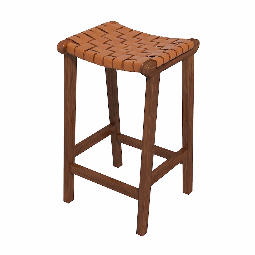 James Mid-Century Modern Genuine Tan Leather 24.5" Counter Stool. Picture 1