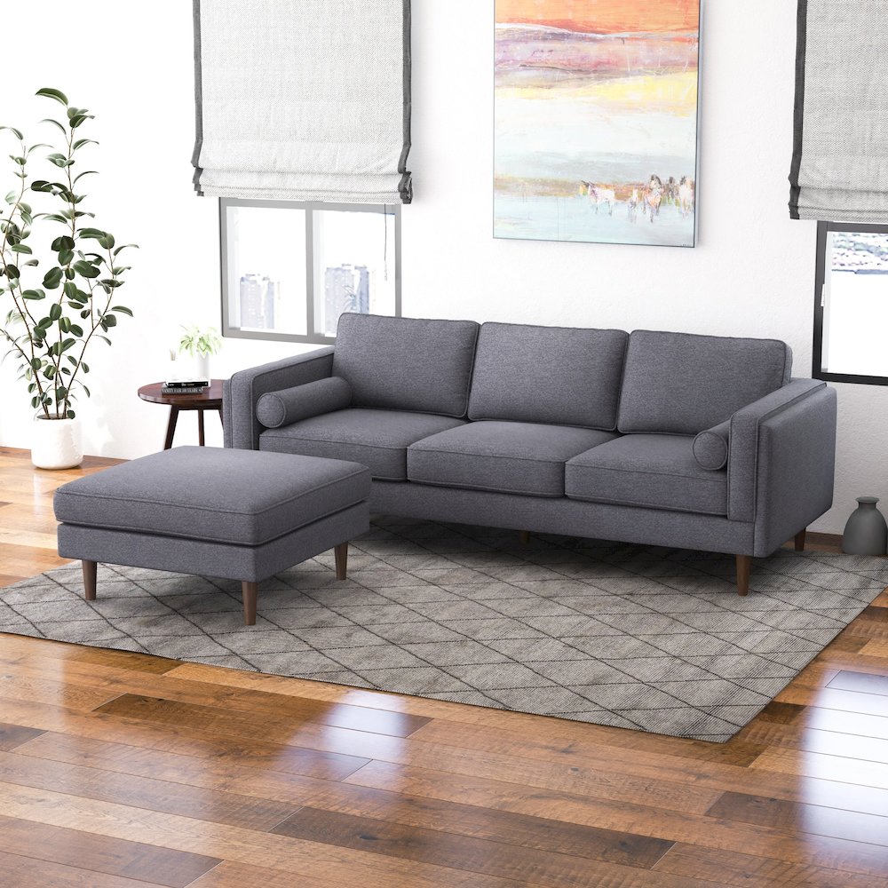 Amber Mid-Century Modern Square Upholstered Ottoman. Picture 2