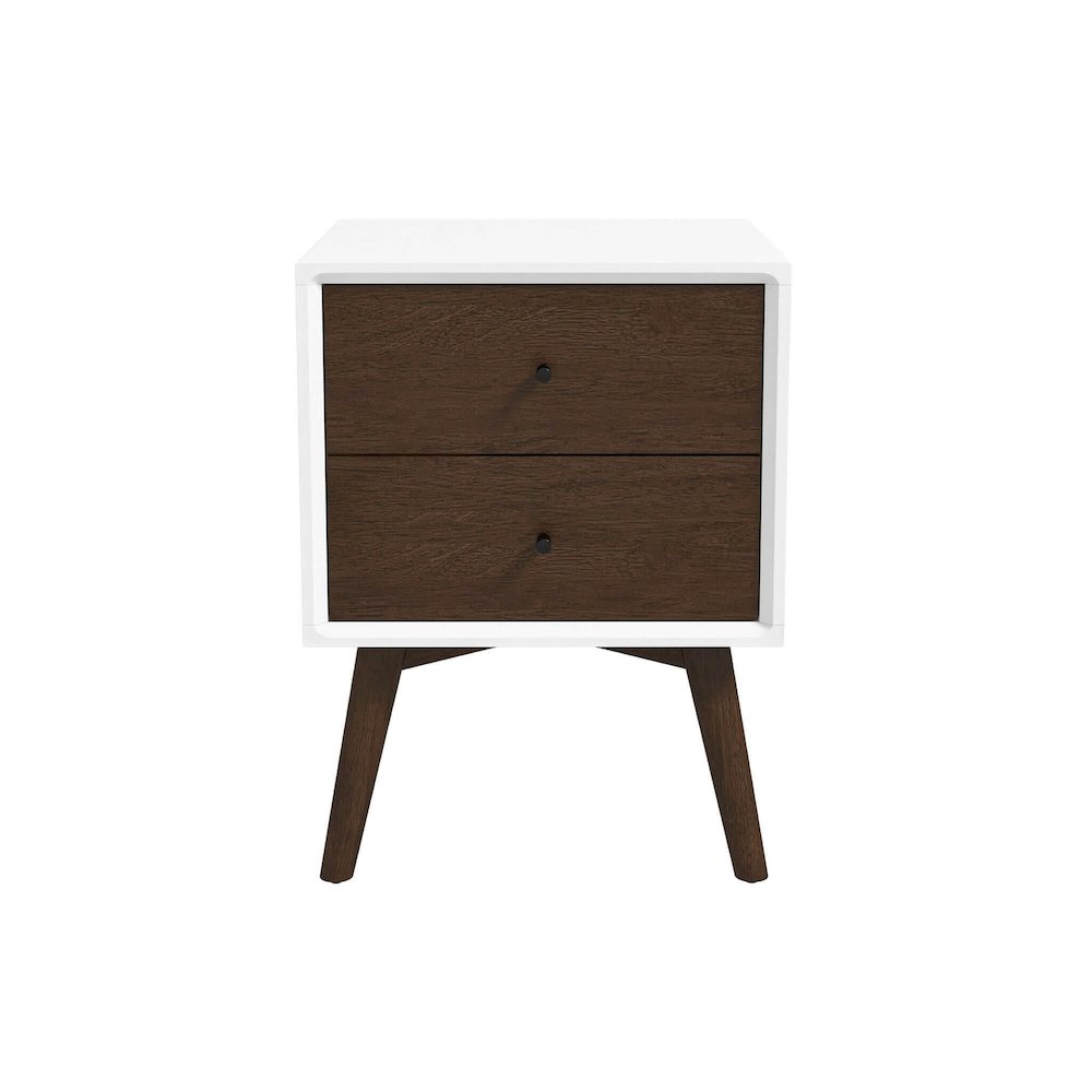 Caroline Mid Century Modern Style White Night Stand 2-Drawer. Picture 2