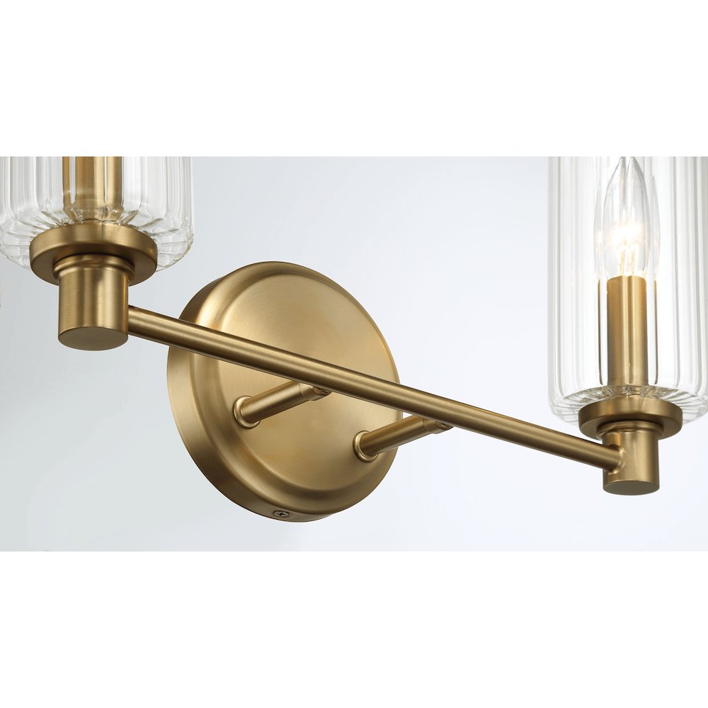 Regal Double Light Vanity With Clear Ribbed Glass - Satin Brass. Picture 4
