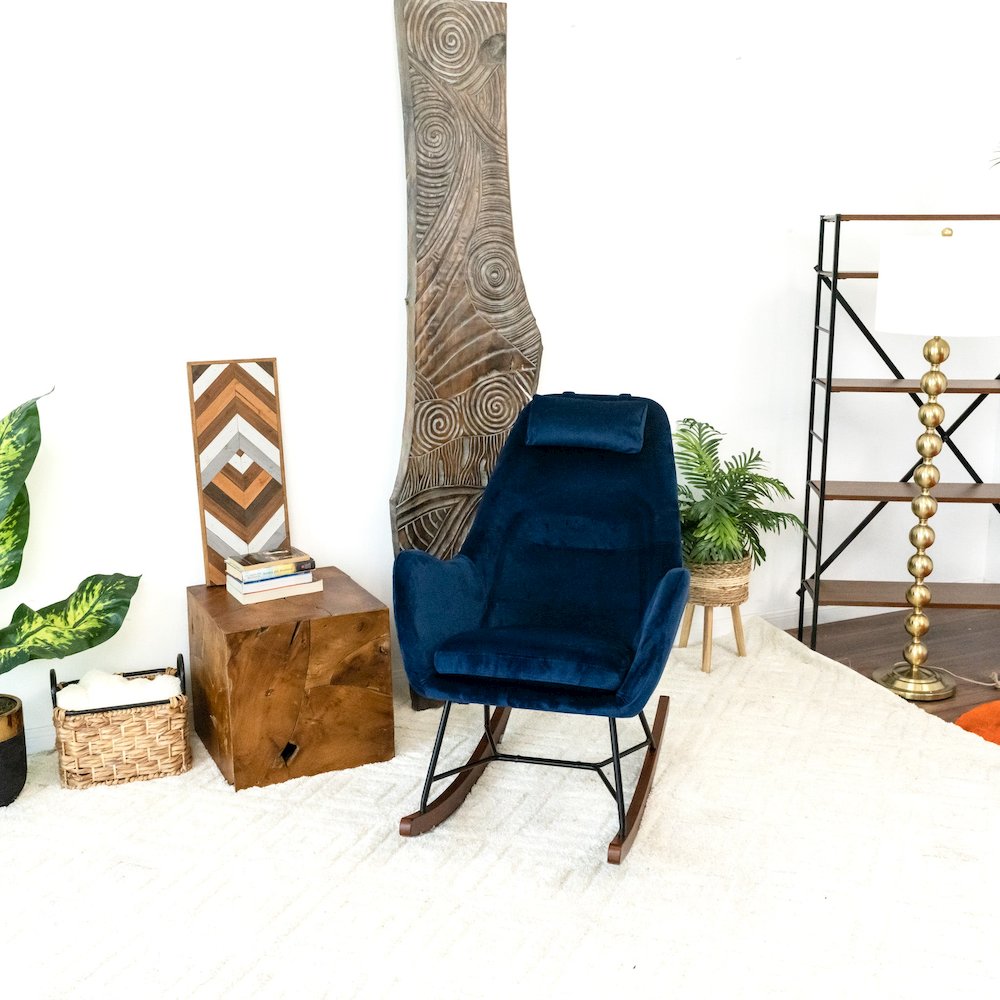 Chelsea Blue Velvet Rocking Chair. Picture 4