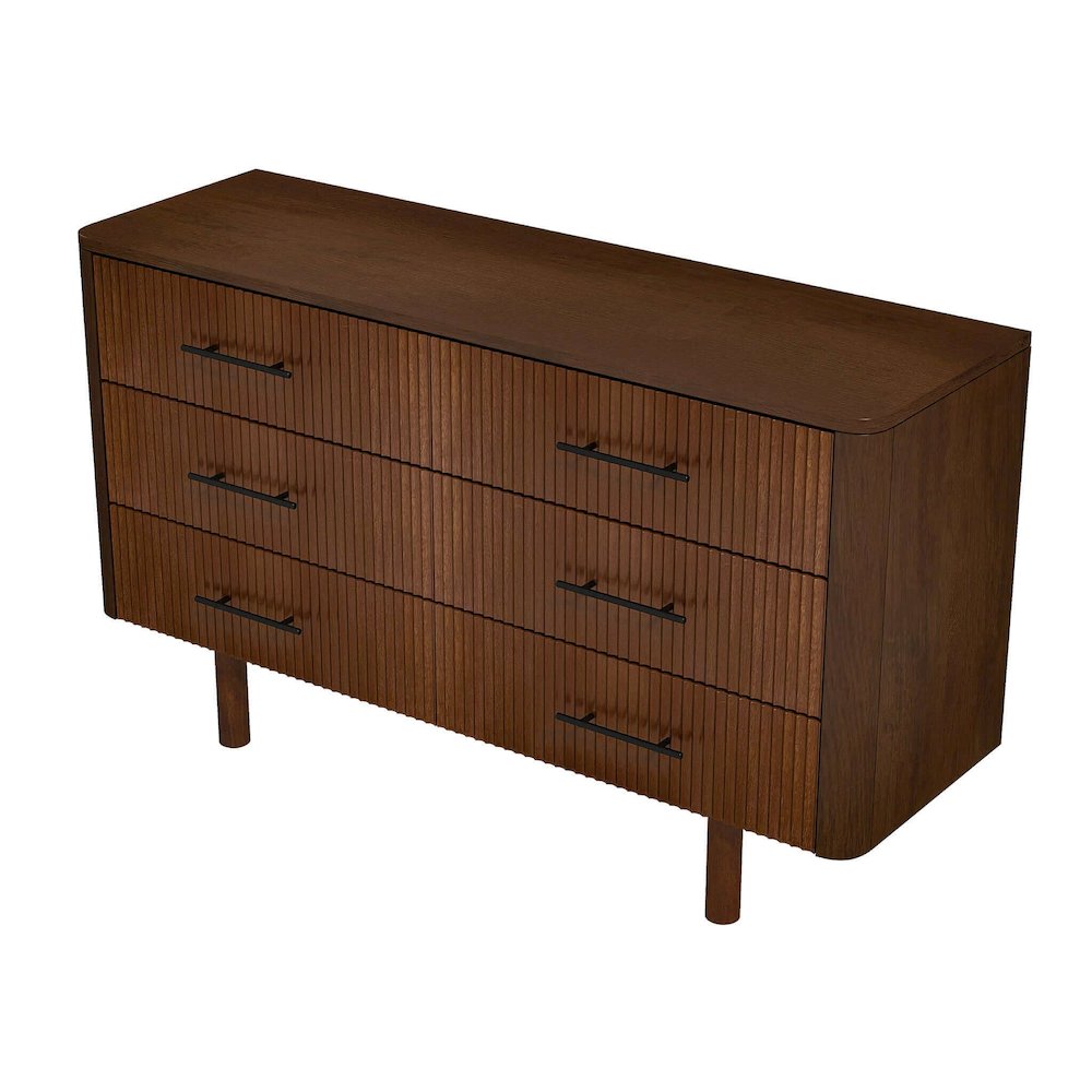 Logan Mid Century Modern Walnut Dresser With 6 Drawers. Picture 1