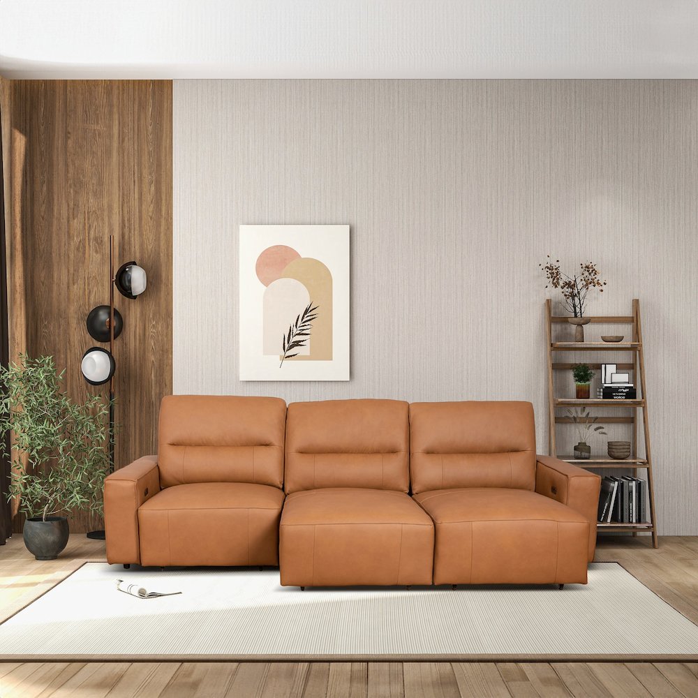 Grant Triple Power Convertible Cognac Leather Sofa. Picture 6